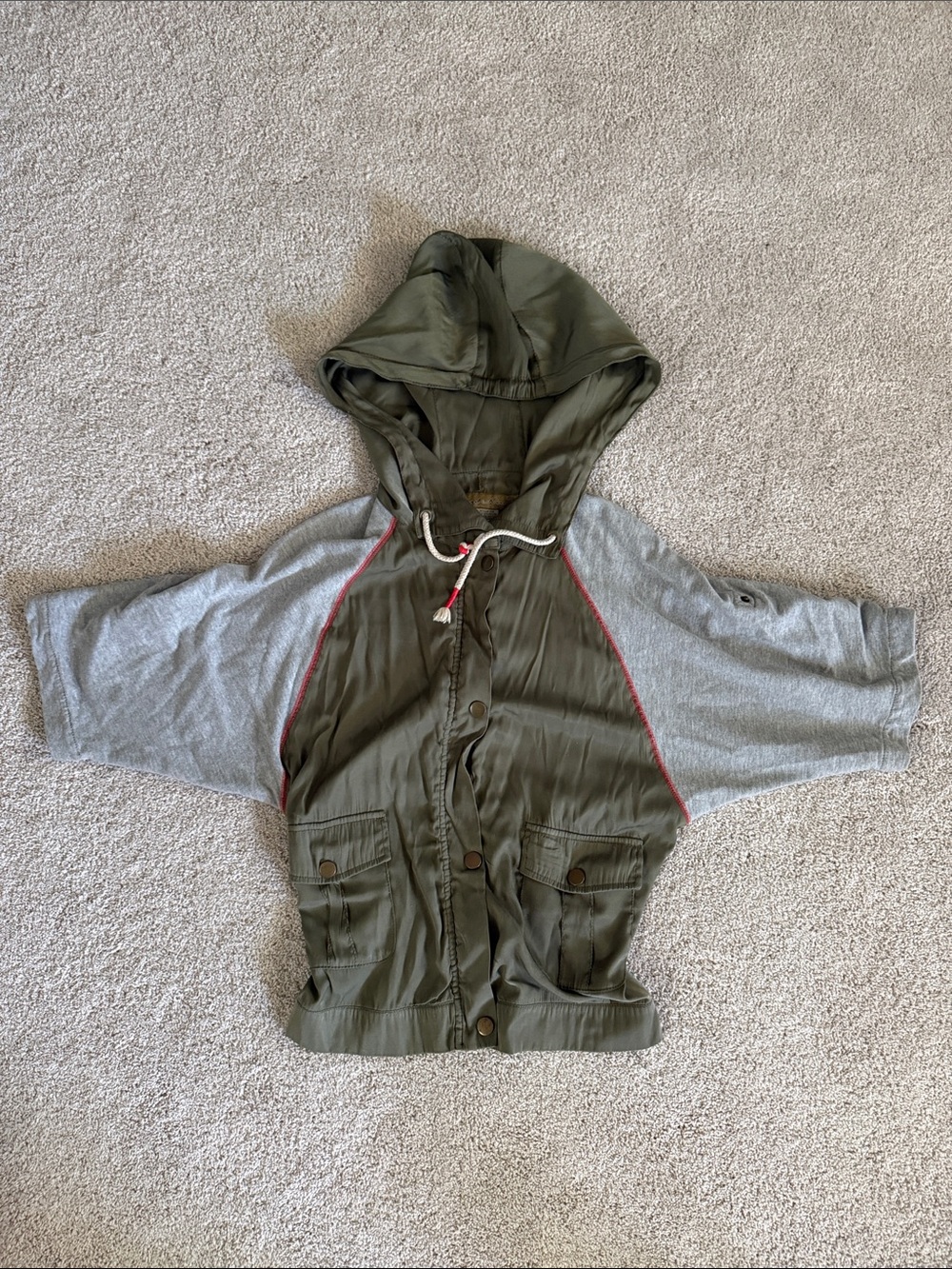 Hooded Two-Tone Utility Jacket - Olive & Light Gray